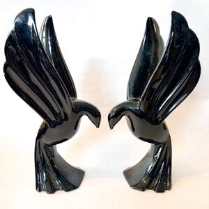 Fitz & Floyd Doves Candle Holder Elegant Black Bird Sculptures 10 1/8" Tall